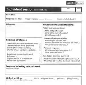 Example Target sheet for Catch Up Literacy