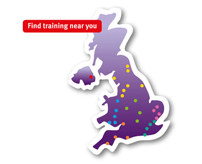 Map showing training courses across UK